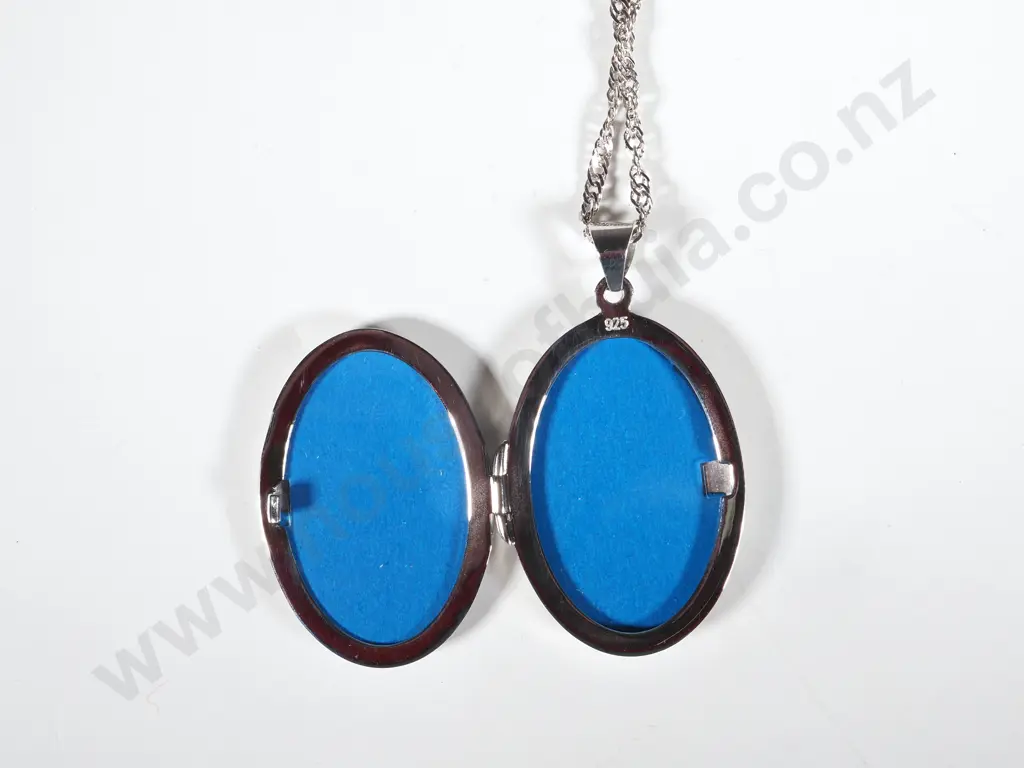 Sterling Silver Oval Locket with Engraving On Chain  Image 1++