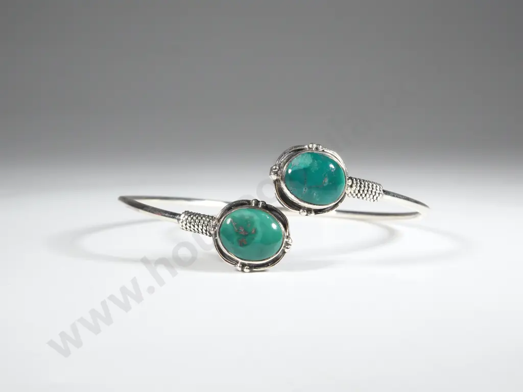 Sterling Silver & Turquoise Split Bangle Image 1++