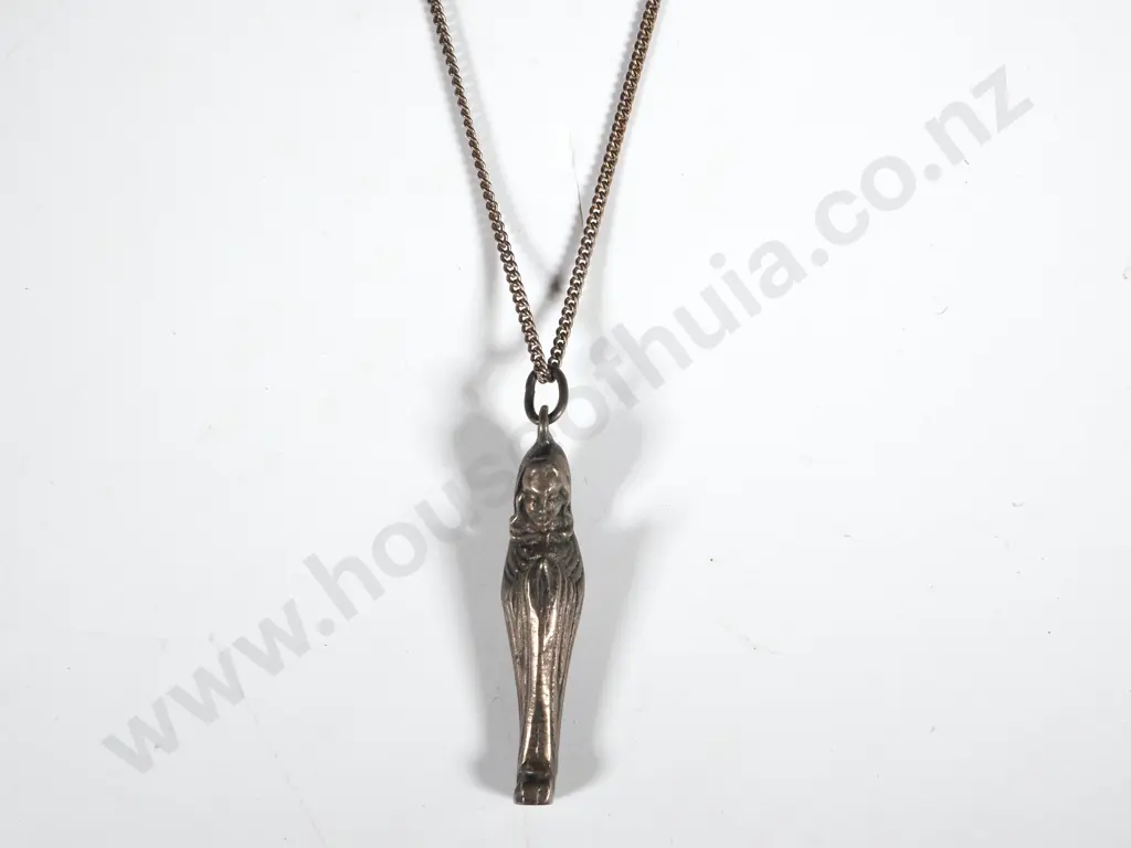 Silver Pendant in the Form of a Female Praying (Possibly the  Madona) on a Silver Chain Image 1++