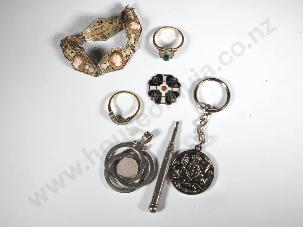 Filigree & Cameo Bracelet, Double Sided Celtic Style Pendant,  A St Christopher Keyring & A Vintage Propelling Pen Image 1++