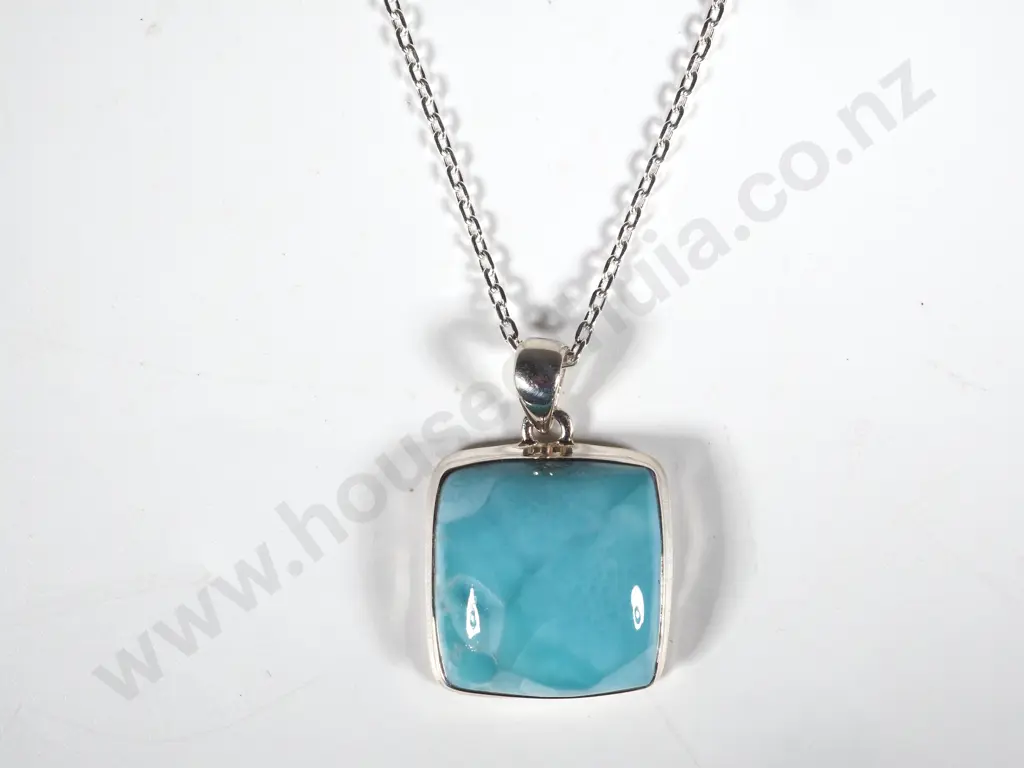 Sterling Silver Square Larimar Pendant On Silver Chain Image 1++