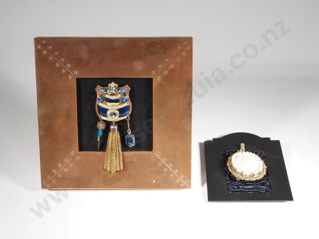 Two Original Artworks by Gail Trewenack Including a Black Frame with Cameo Brooch Image 1++