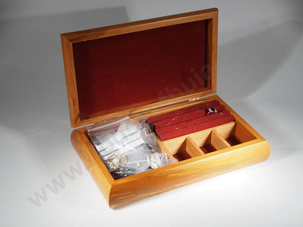 Native Timber Jewellery Box w Assorted Costume Jewellery Image 1++