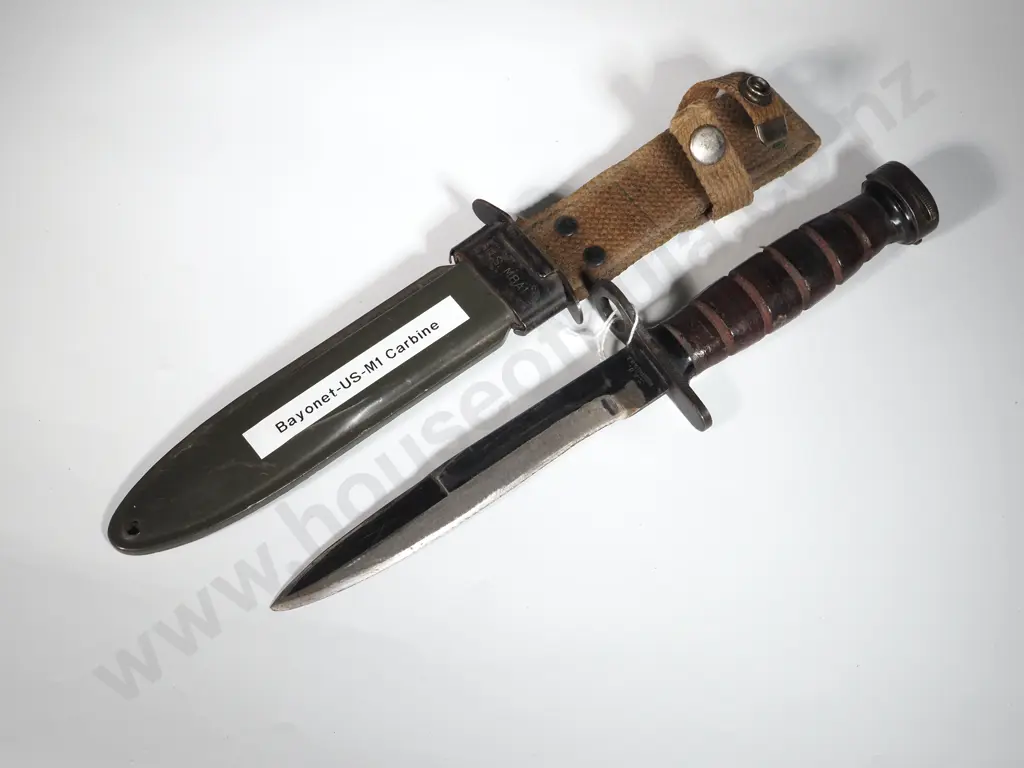 US M1 Carbine Bayonet - Heavily Sharpened - Made in Japan in US M8A1 Scabbard   Image 1++