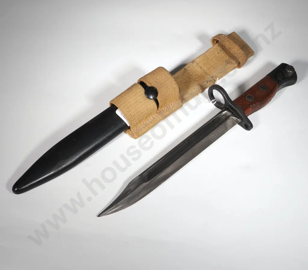 Sterling Submachine Bayonet w Scabbard & Frog  Image 1++