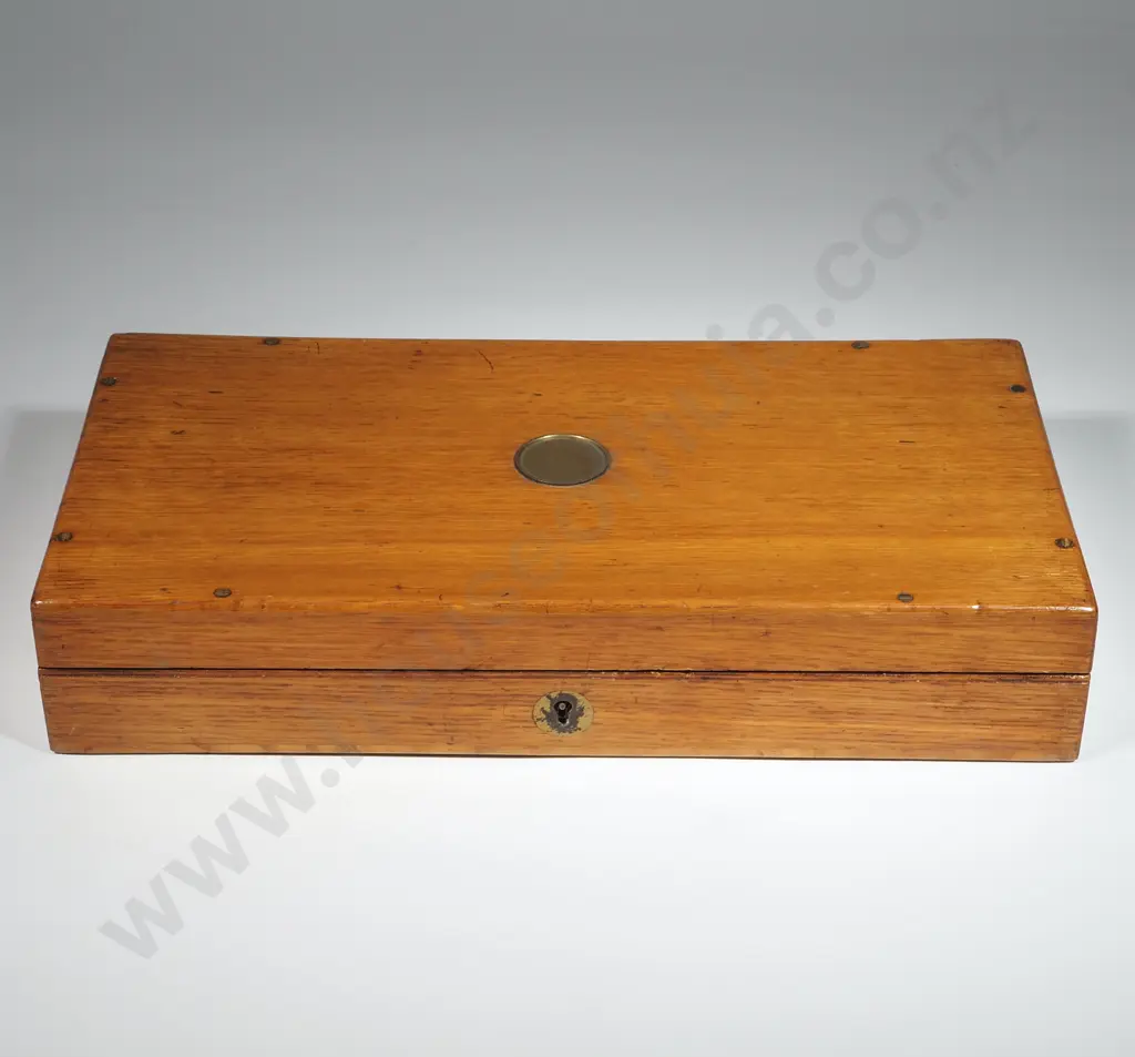 Antique Oak Pistol Case w Interior Removed - Key Present Image 1++