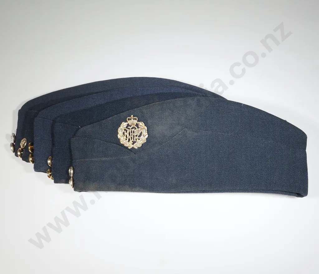 Five RNZAF Post War Side Caps, One Badged. Image 1++