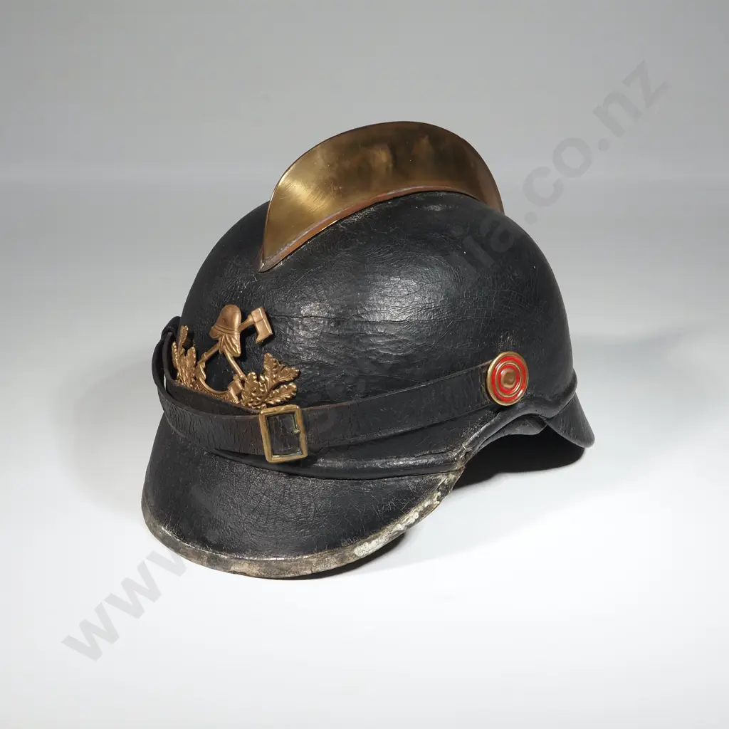 19th Century Leather Fire Fighter Helmet w Brass Comb. Image 1++