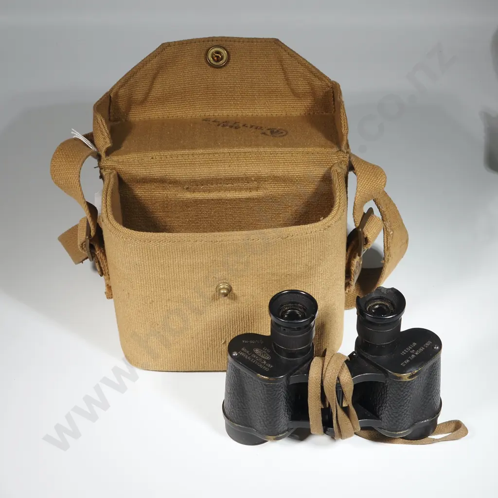 WWII No2 MkII Kershaw 1943 Binoculars  in 37 Pattern Case Dated 1942. Image 1++