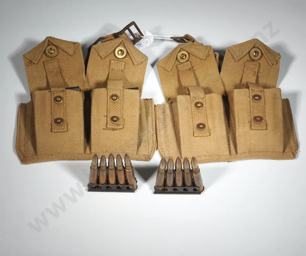 Two, Two-Pouch Ammunition Pouches Dated 1942 w MK 7 303 Dummy Rounds. Image 1++