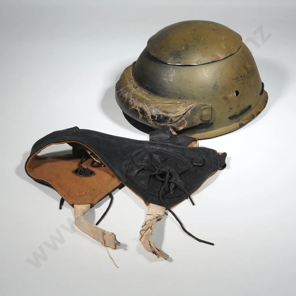 WWII Tanker's Fibre Helmet Painted Pacific Camouflage Green. Image 1++