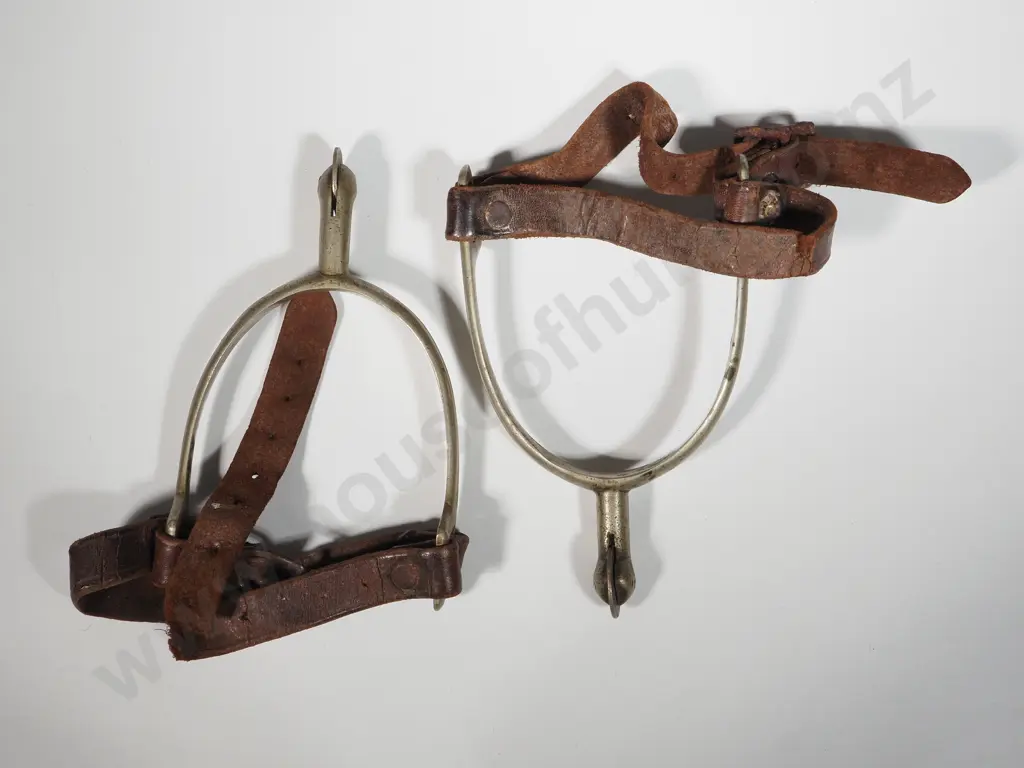 Pair of Nickel & Leather Spurs w Turkish Coins. Image 1++
