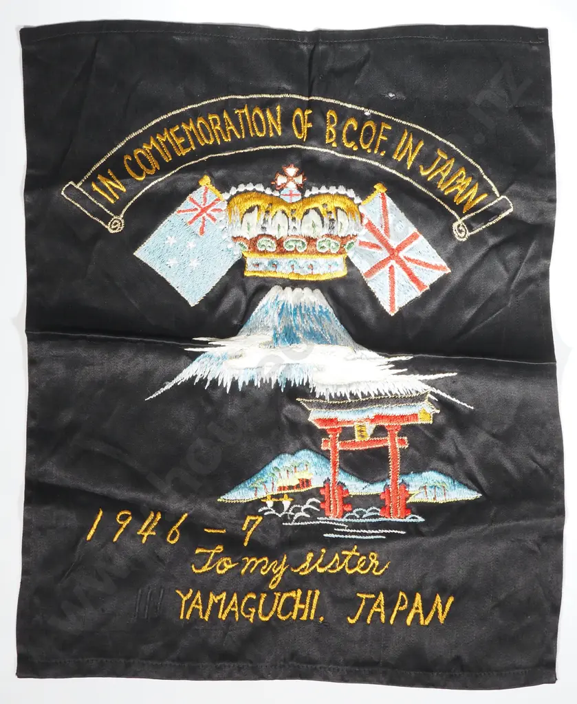 1946-7 Commemorative Souvenir of B.C.O.F in Japan - Embroidery on Silk. Image 1++
