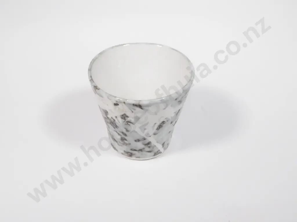 Porcelain Karatsu Guinomi Sake Cup with Heavy Mottled Green & White Glaze. Marked With Japanese Characters To Base Image 1++