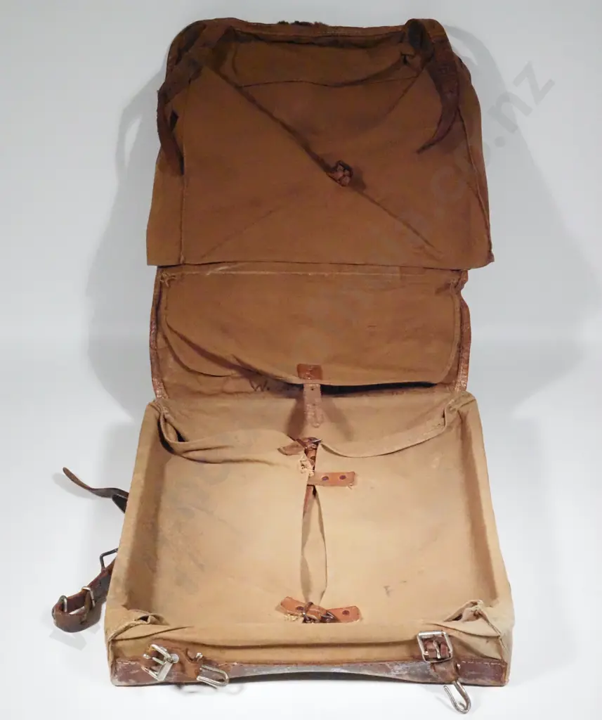 Named WWI German Field Pack w Leather & Rabbit Trim. Image 1++
