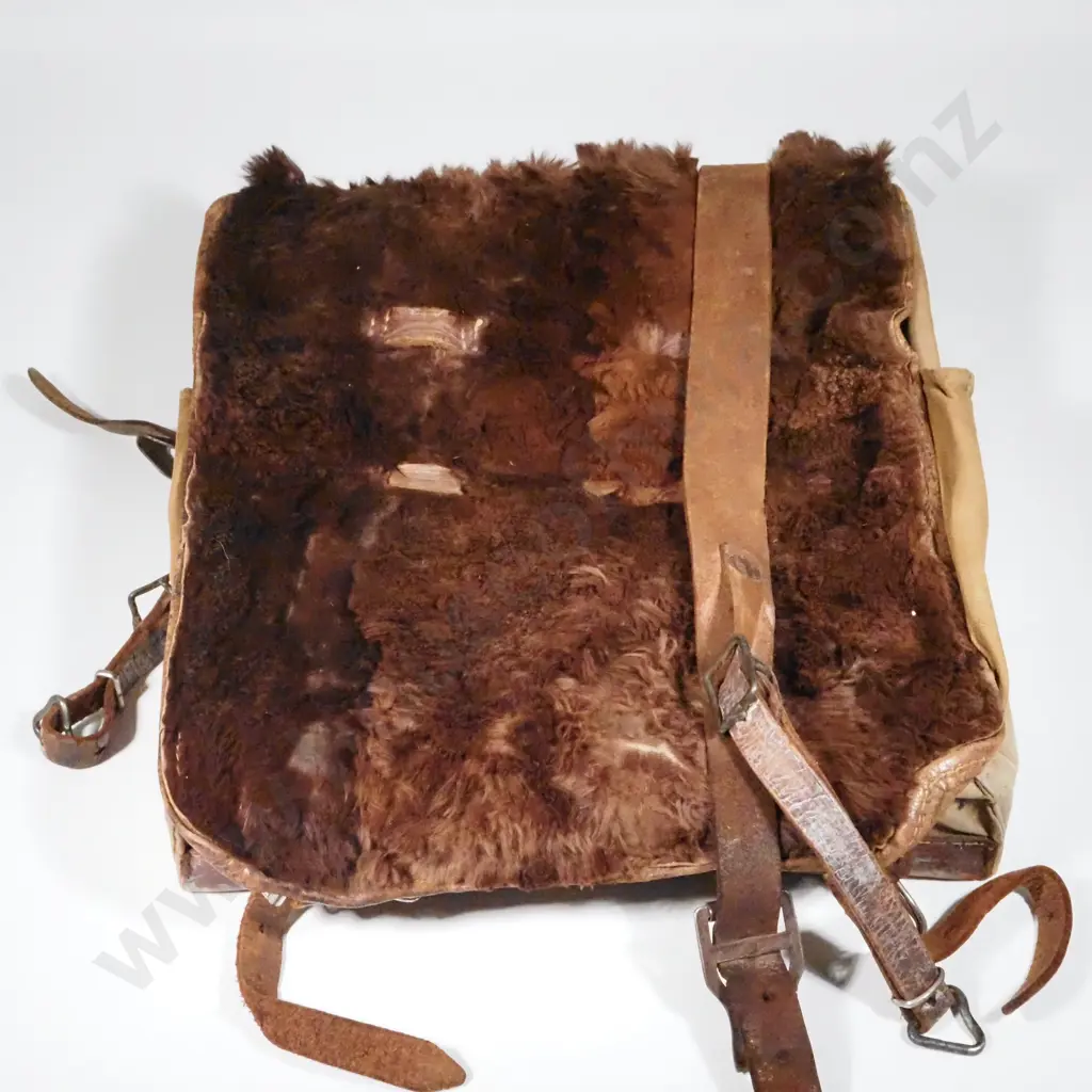 Named WWI German Field Pack w Leather & Rabbit Trim. Image 1++