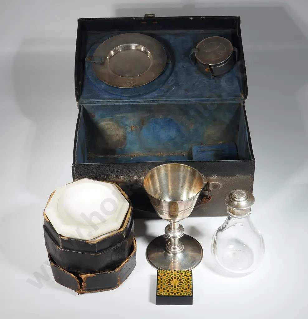 NZ Military Chaplain to the Forces Padres Portable Communion Cased Set - Some Items Military Marked Image 1++