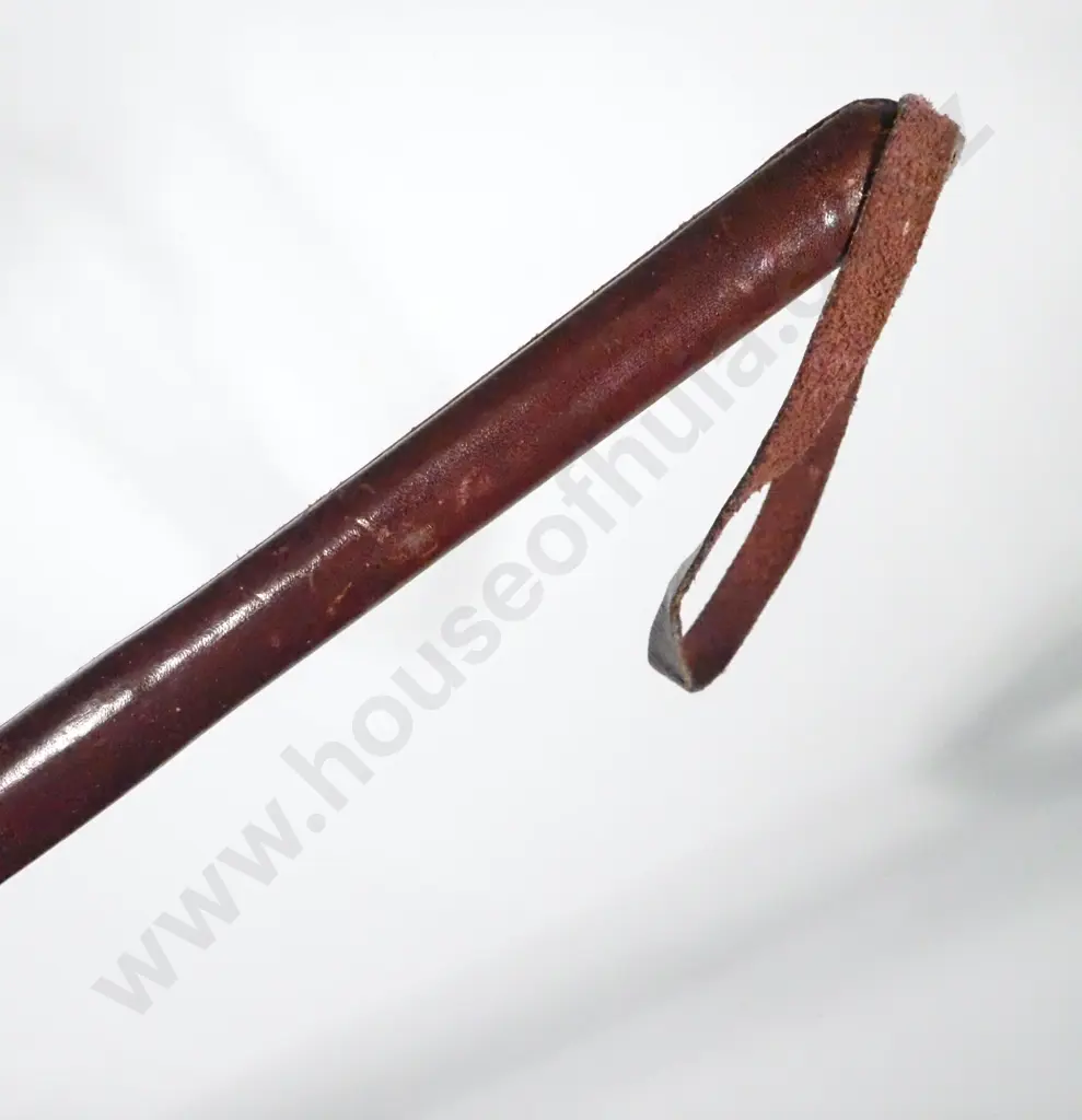 Brown Leather Bound Swagger Stick w Leather Thong. Image 1++