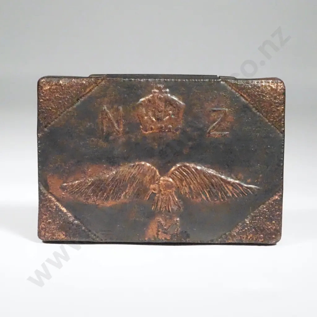 WWII NZRAF Trench Art Pressed/Ornamented Tobacco Tin. Image 1++