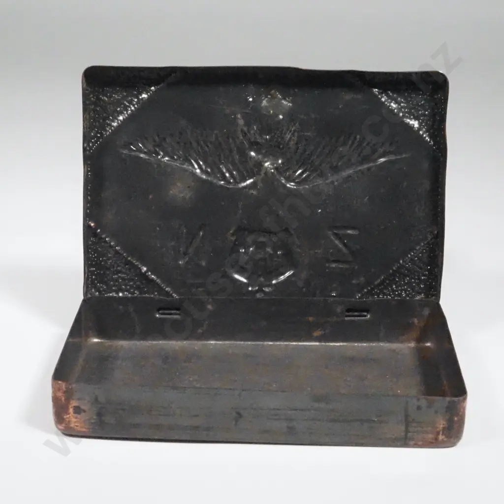 WWII NZRAF Trench Art Pressed/Ornamented Tobacco Tin. Image 1++