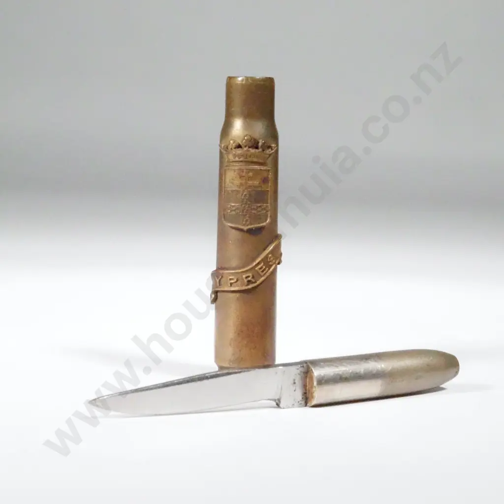 8mm Cartridge Case Souvenir of Ypres w Bullet Knife. Image 1++