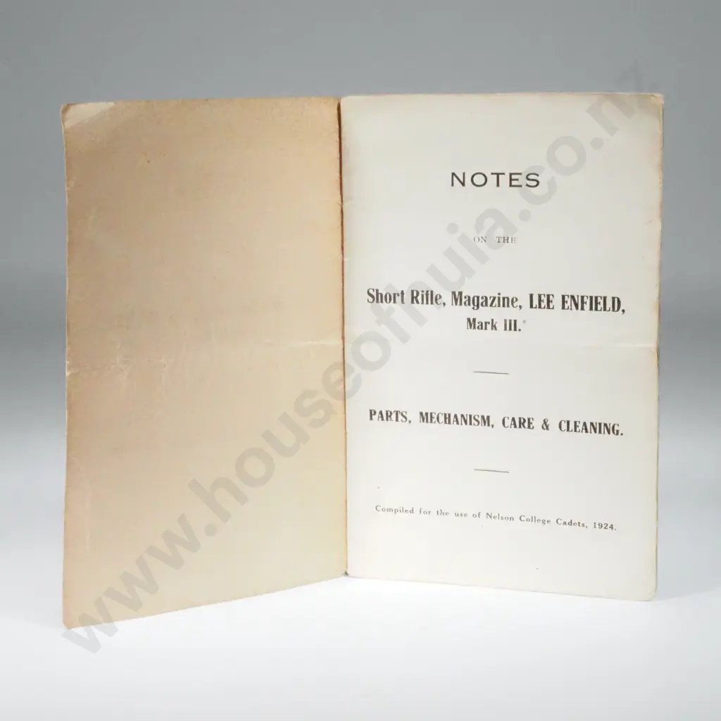Nelson College Cadets 1924 Notes on SMLE Rifles. Image 1++