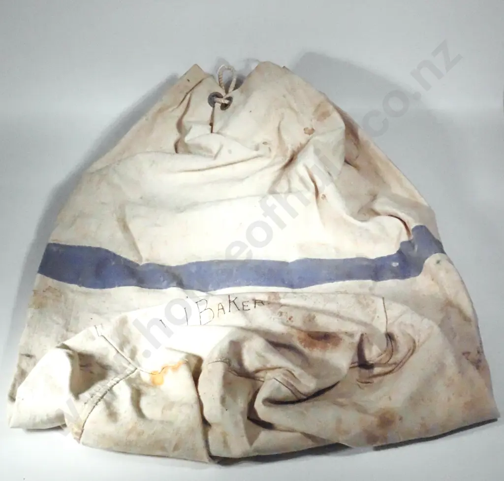 WWII Military Kit Bag Single Blue Stripe. Named W. Baker 4217269. Image 1++