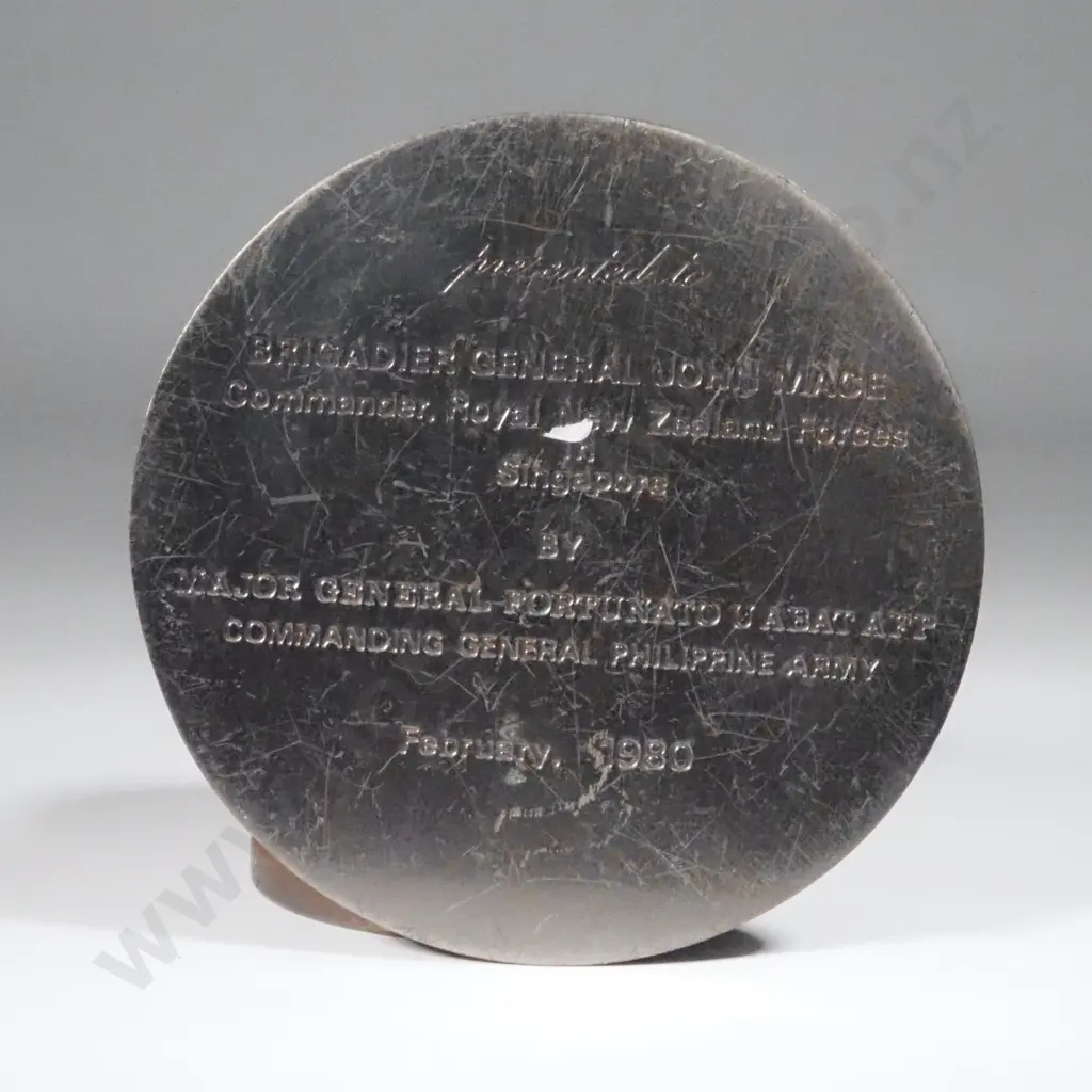 Table Medal - Presented to Brigiadier General John Mace by Philippine Army. Image 1++