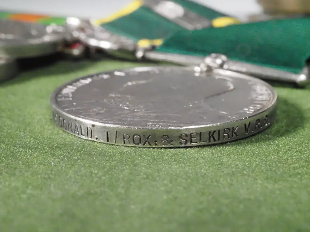 GB WWII Medal Group of Five - K.O.Scottish Borders & Dog Tag on Shaved Penny. Image 1++