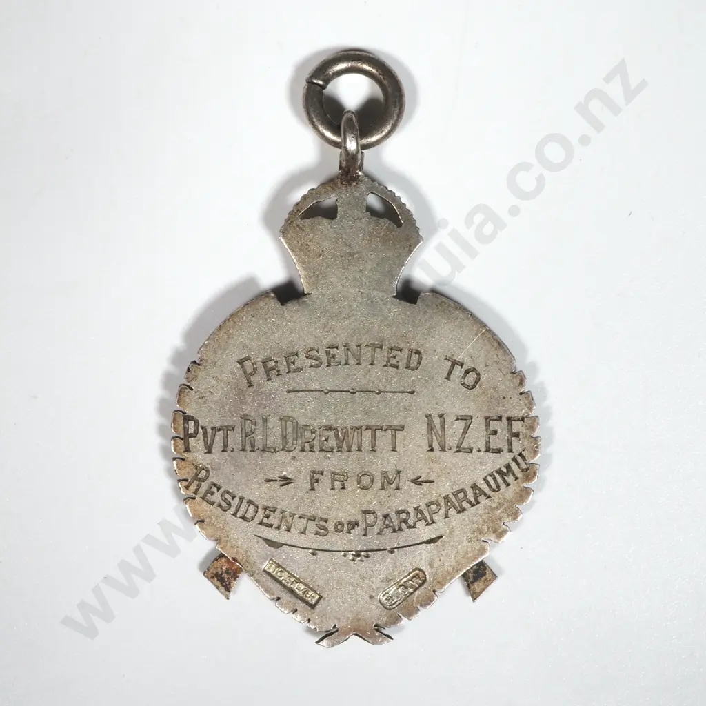 WW1 New Zealand Return Fob to Pvt.R L Drewitt from Residents of Paraparaumu  Image 1++