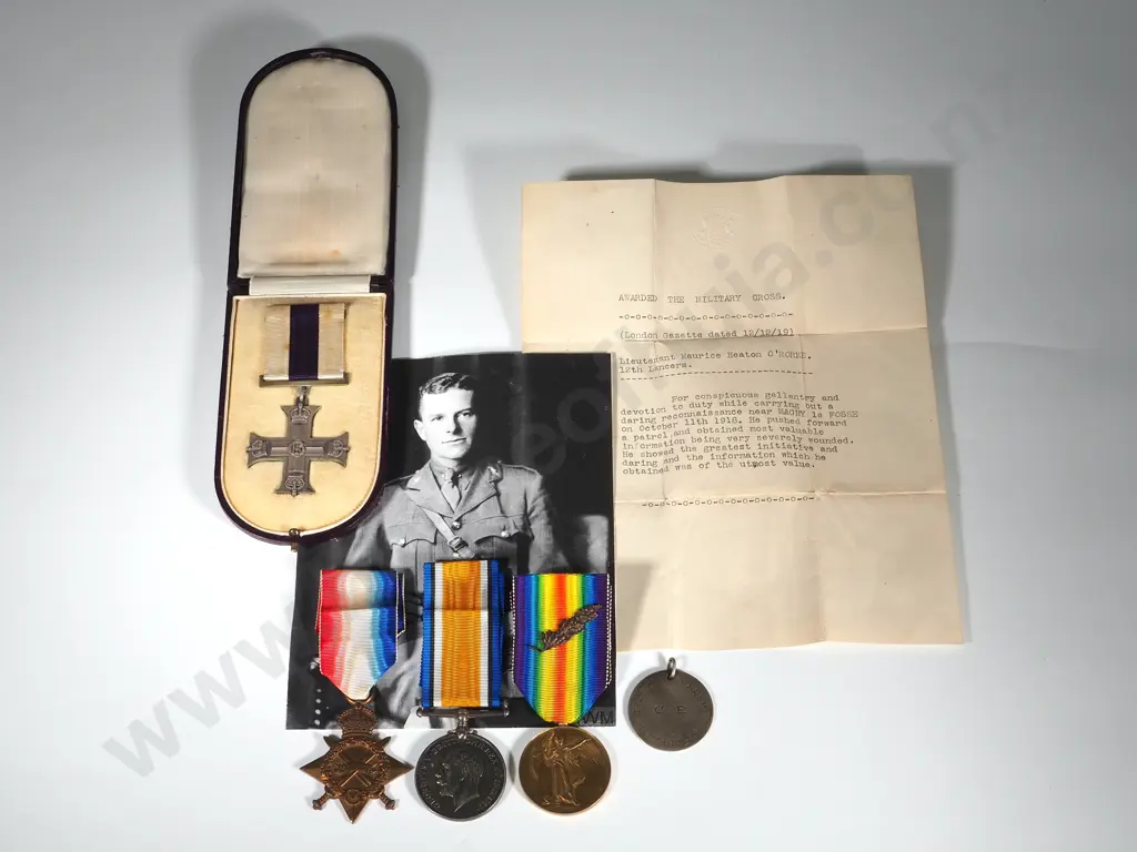 Dog Tag & Military Cross Citation to Maurice Heaton O'Rorke 1918 & Unnamed WW1 MC & Trio Image 1++