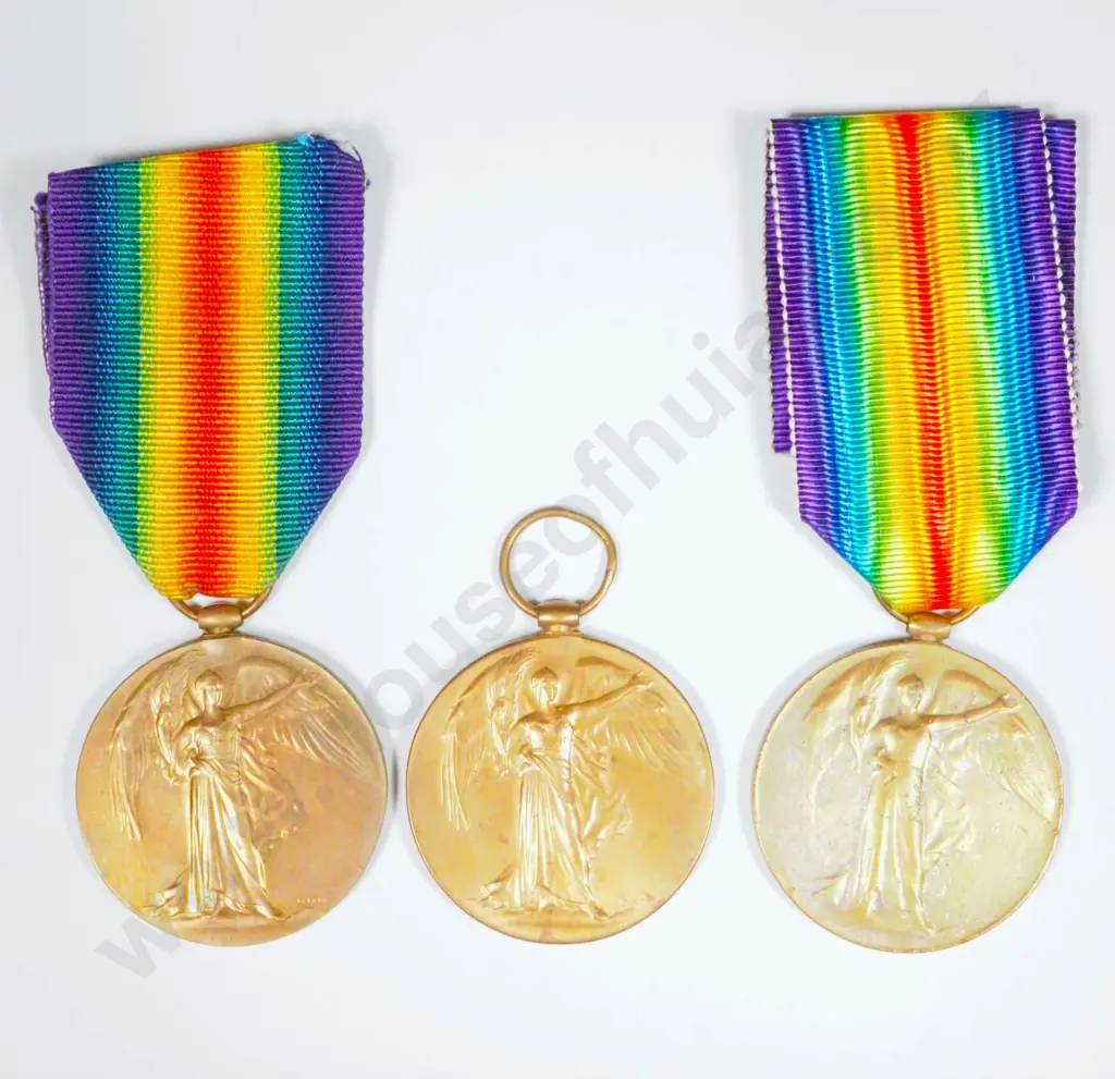 Three WWI Victory Medals - One Unnamed, Two Names Erased. Image 1++