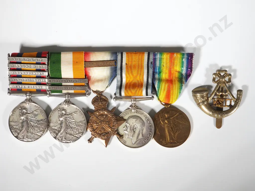 English Boer War / WW1 MID Mons Star Group of 5 to Sjt J Coakes & Cap Badge on Original Silks Image 1++