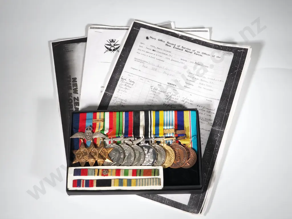 New Zealand WW2/ Korea Group of 11 to Captain Ewart Alister Pope - Torpedo Bomber Pilot - Acting Major: Ex Ray Trembath Image 1++