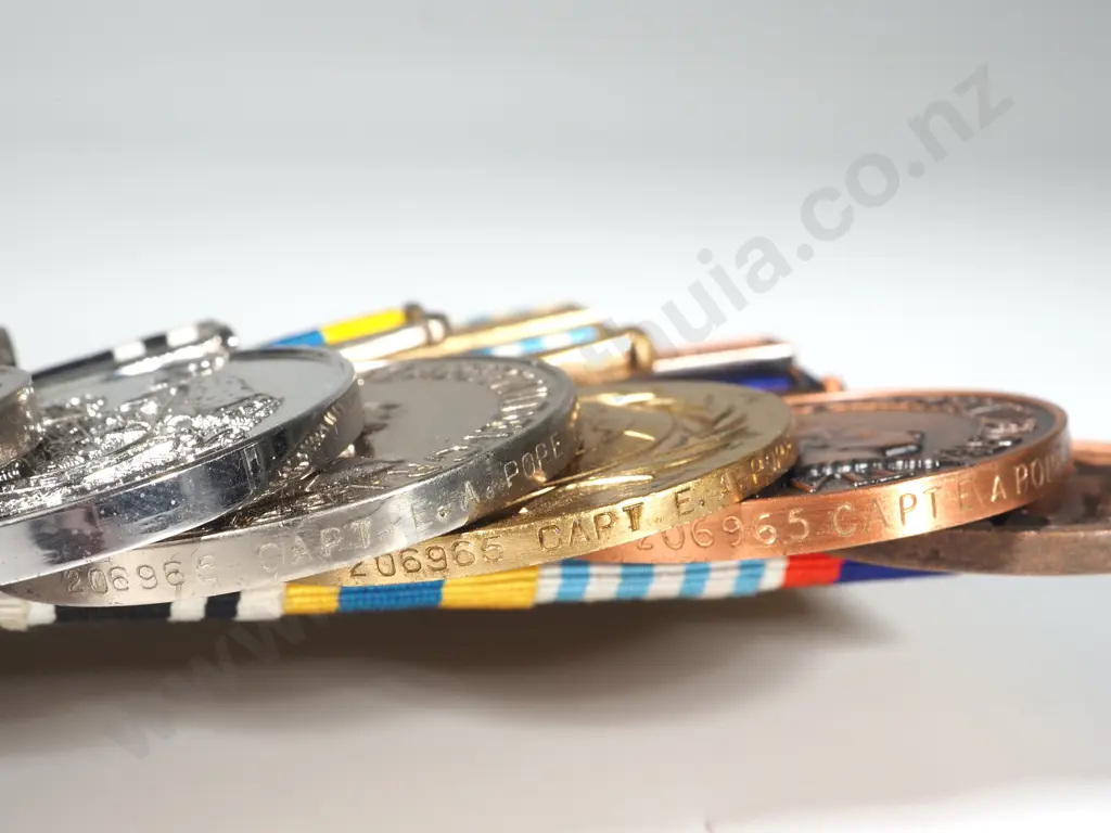 New Zealand WW2/ Korea Group of 11 to Captain Ewart Alister Pope - Torpedo Bomber Pilot - Acting Major: Ex Ray Trembath Image 1++