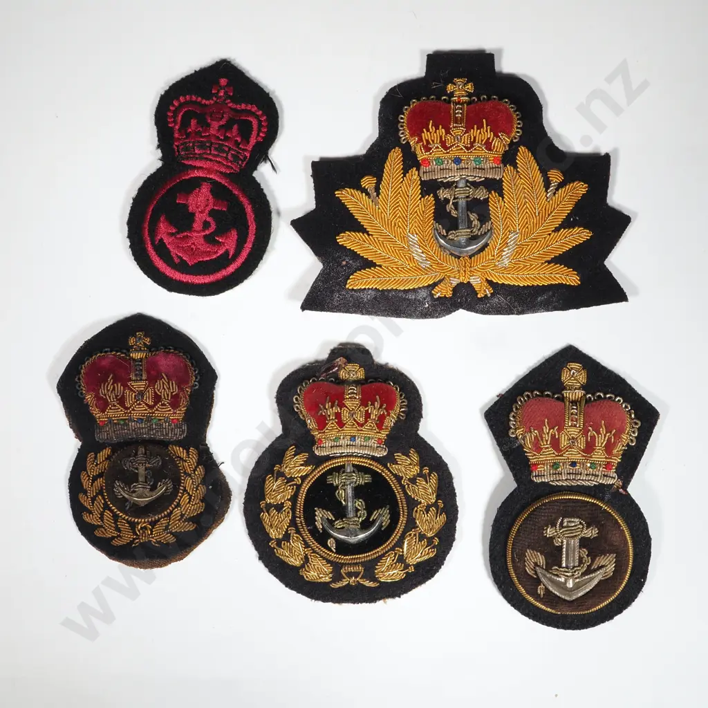 Lot of Five NZ Navy Bullion & Woven Hat Badges. Image 1++