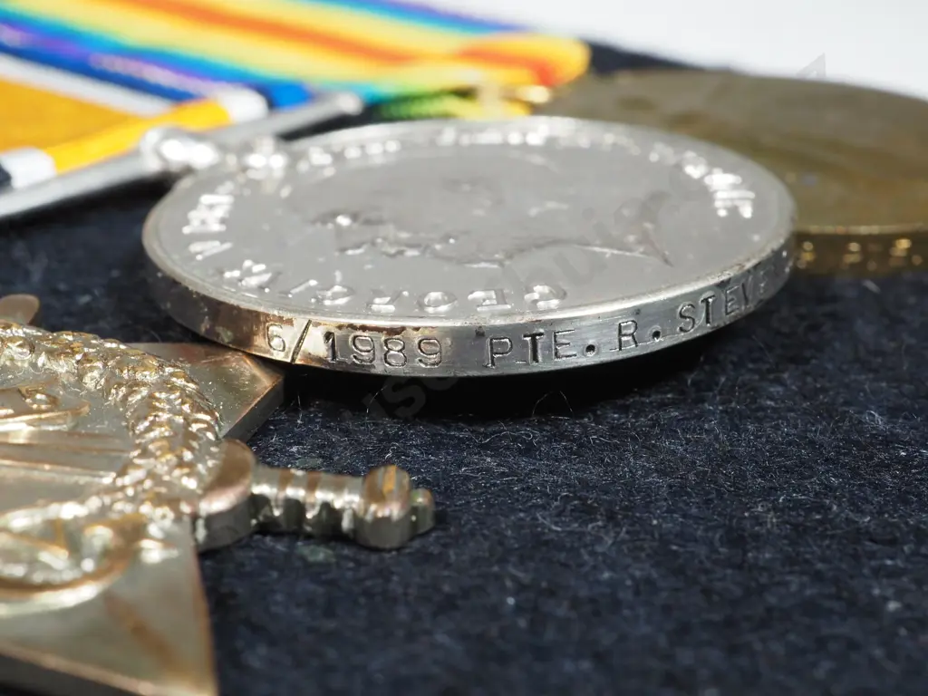 WWI Medal Trio 6/1989 Pte. R. Stevens NZEF. KIA. & Memorial Plaque - Named Richard Stevens.. Image 1++