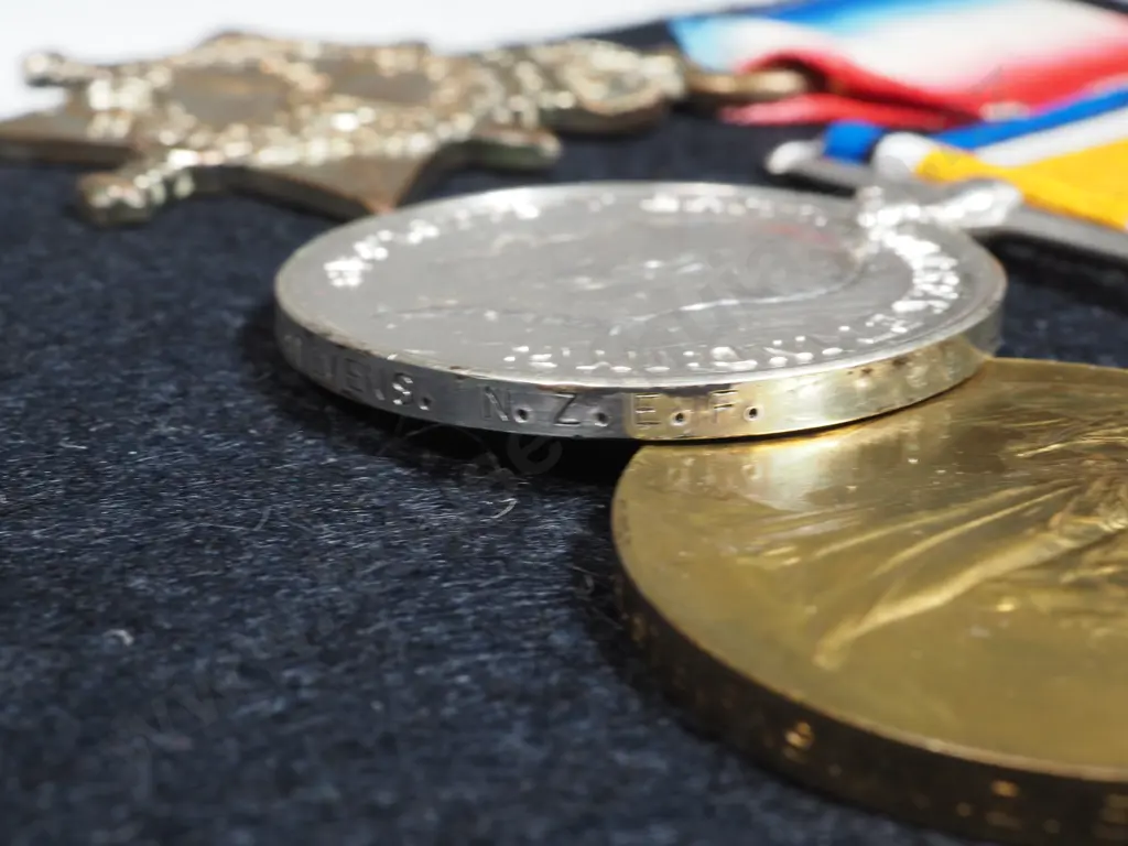 WWI Medal Trio 6/1989 Pte. R. Stevens NZEF. KIA. & Memorial Plaque - Named Richard Stevens.. Image 1++
