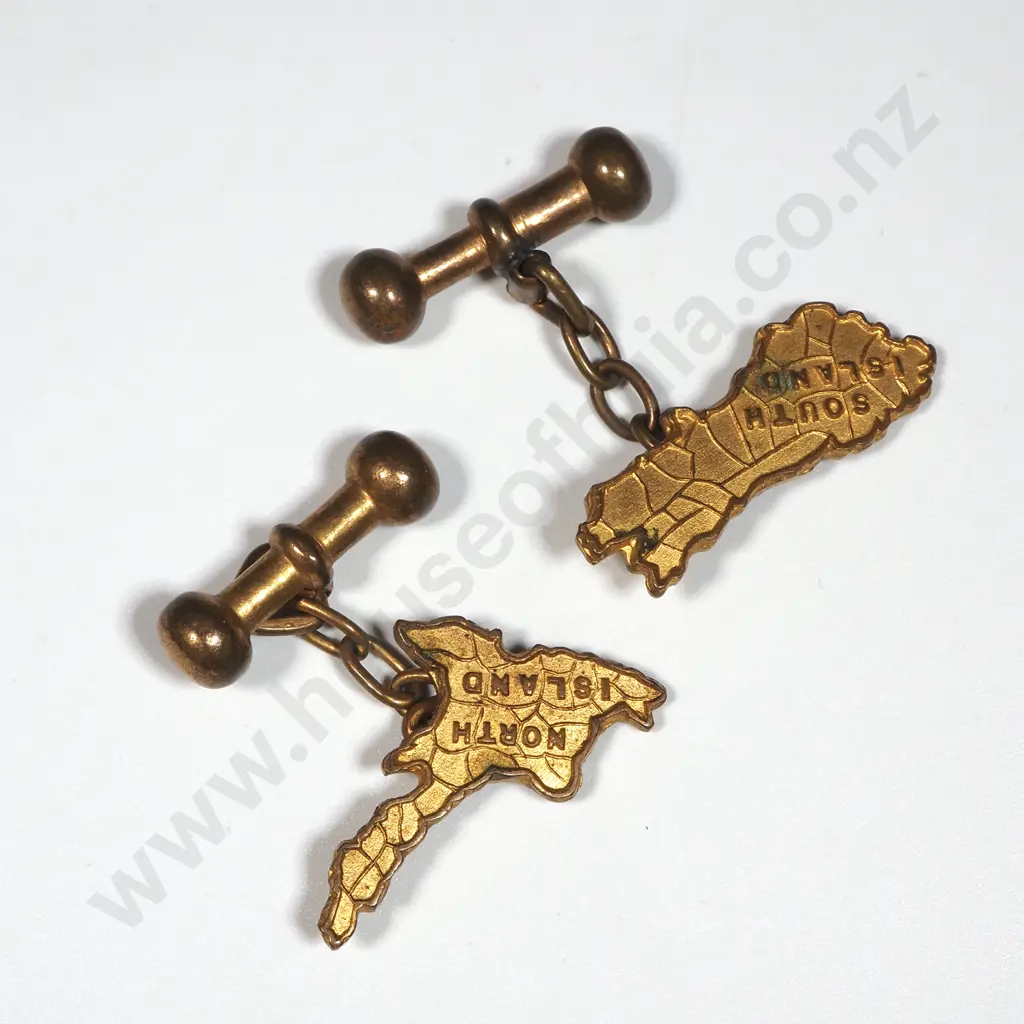 Gold Plated Brass North & South Island Cuff Links. Image 1++