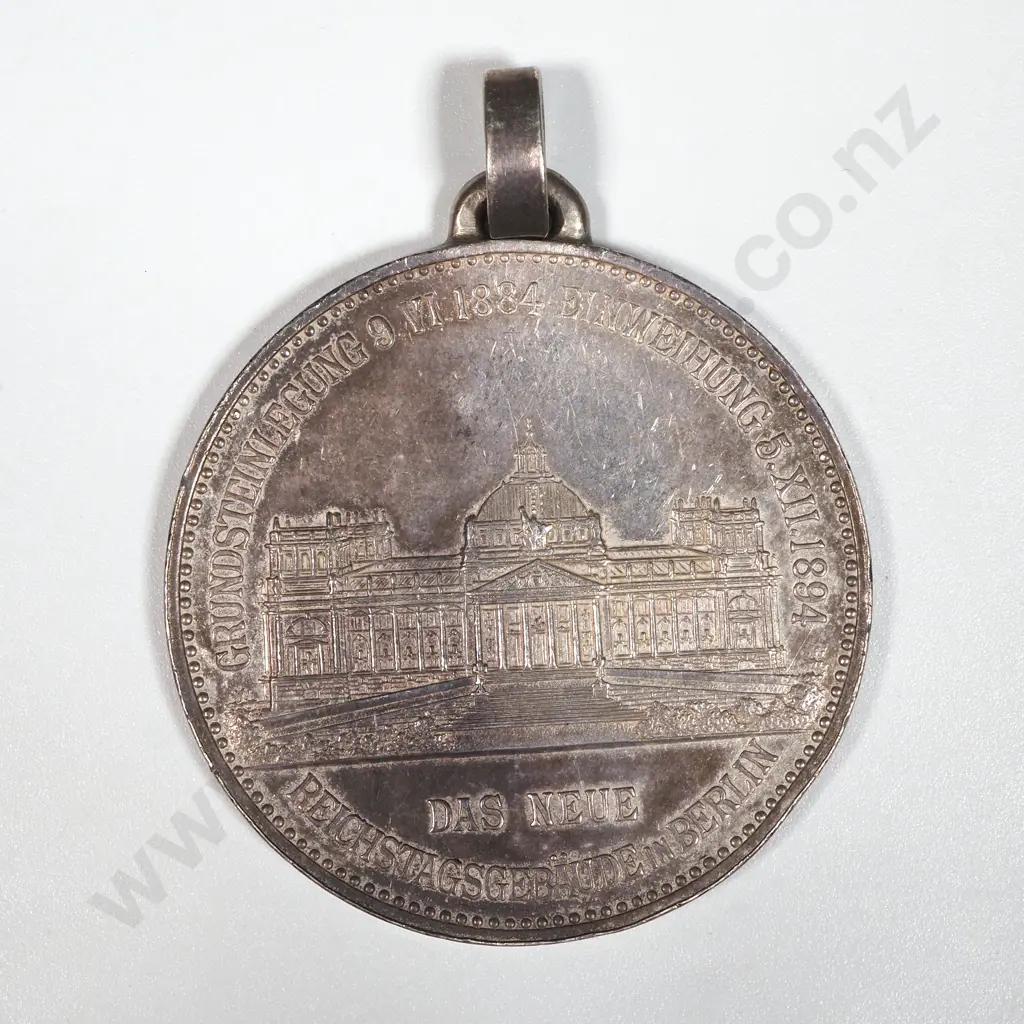 1894 Kaiser Wilhelm II Das Neue Reichstaggebaude in Berlin Medal in Silver Image 1++