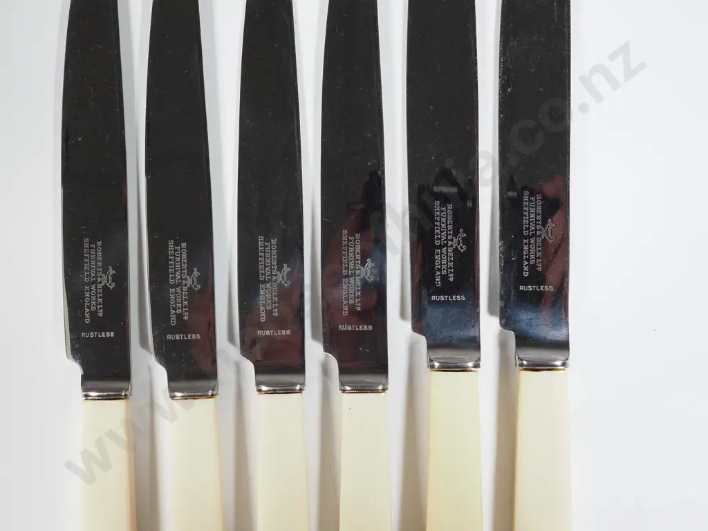 Vintage Of Six Unused Bone Handled Entree Knives Image 1++