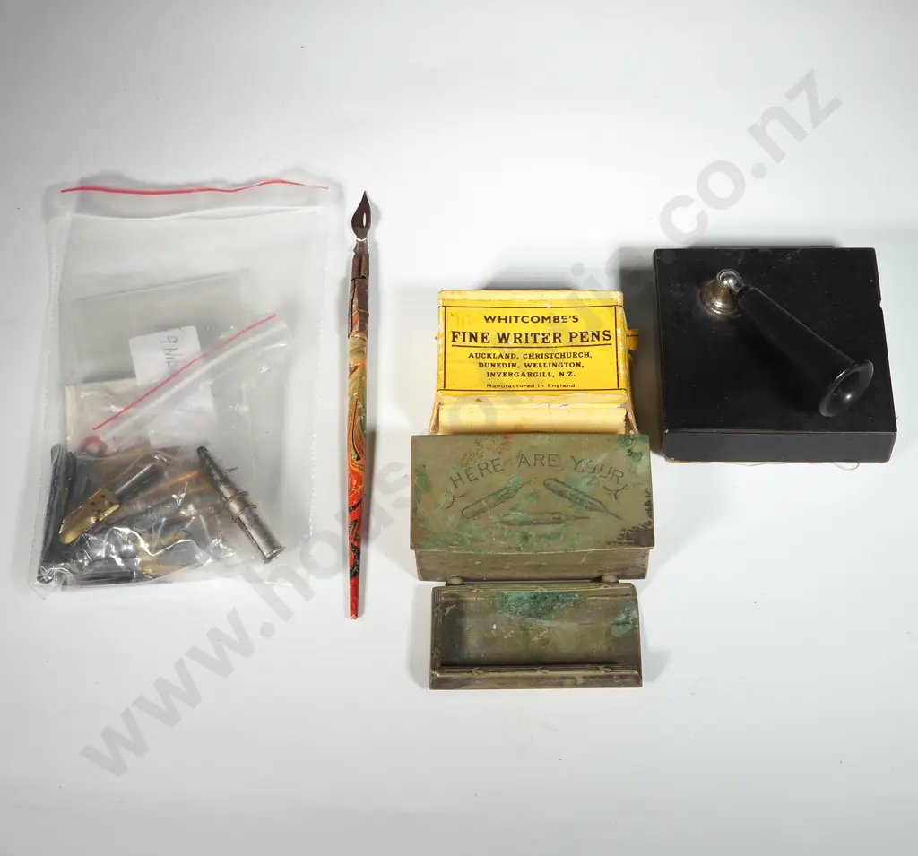 Desk Set Nib Holder, Boxed Nibs, Pen Rest & Quill Pen  Image 1++