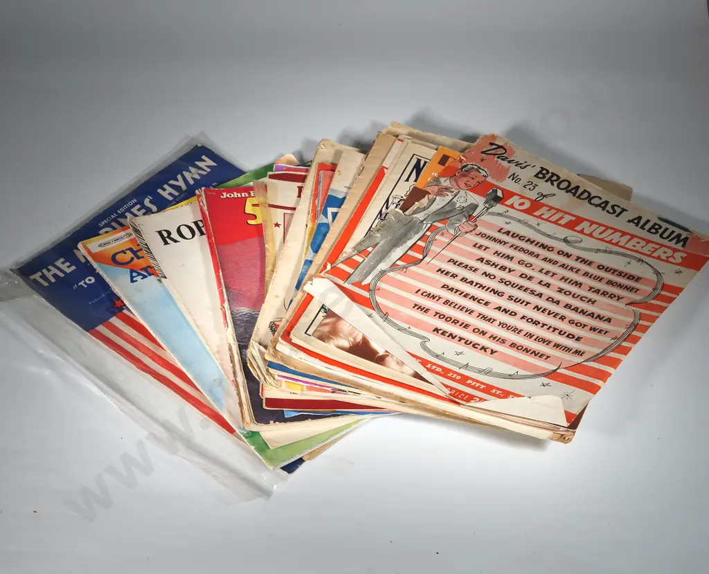 Collection Of Sheet Music Including Davis' Broadcast Album, Little White Bull, Oklahoma, Christmas Carols Image 1++
