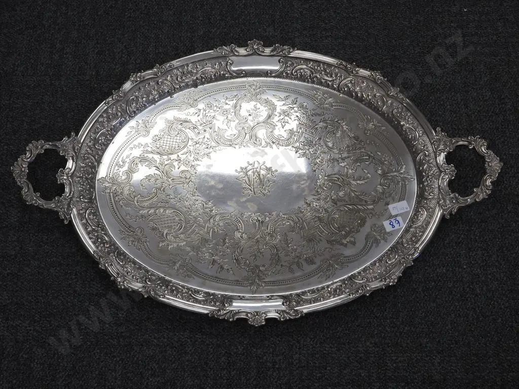 Large Silver Plated Double Handled Tray By Mappin & Webb. Embossed & Engraved Decoration & Initialed HD ? Image 1++
