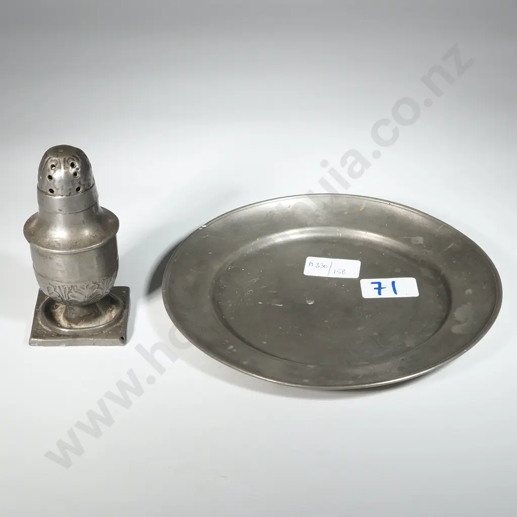 Antique Pewter Pepper Pot & A Pewter Plate Image 1++