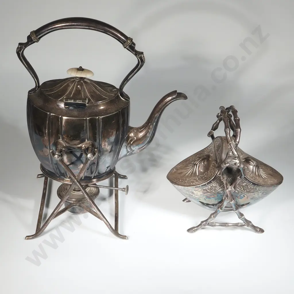 Silver Plated Spirit Kettle Complete with Burner & A Silver Plated Sugar Scuttle 1900 By Thomas Soilley. Image 1++