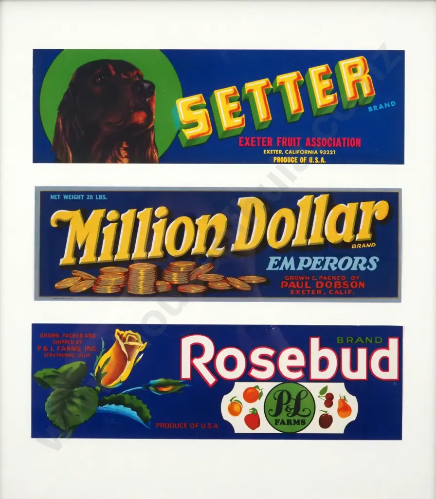 Vintage 1920s -1940s Vintage Fruit Crate Labels. Authentic Lithographs/Originals. Image 1++