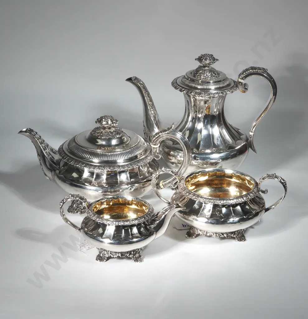 Magnificent Four Piece Sterling Silver Tea Set Comprising Coffee Pot, Teapot, Sugar & Creamer. John Tapley London 1838 Image 1++