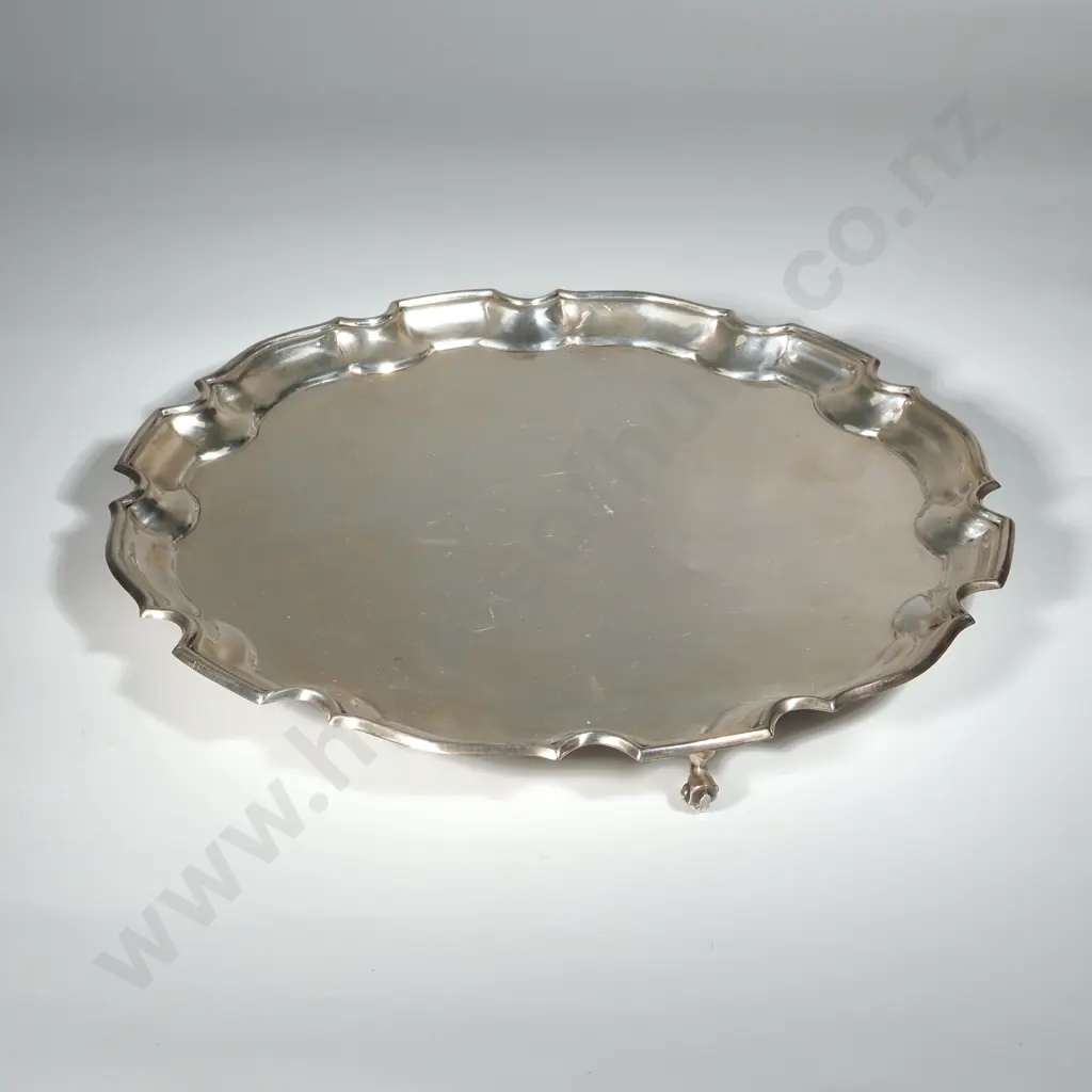 Sterling Silver Salver With Piecrust Edge On Three Scroll  Feet. Birm 1979 Image 1++