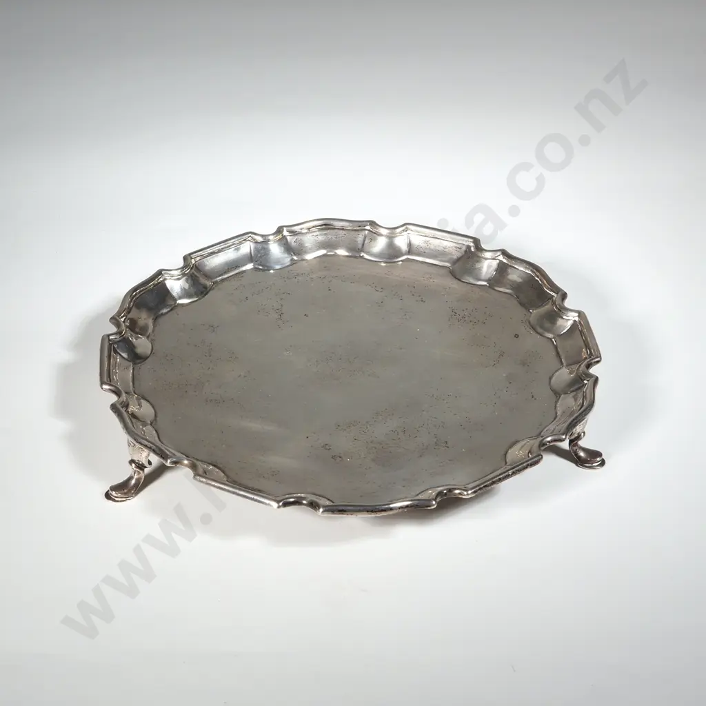 Sterling Silver Salver On Three Pad Feet with Pie Crust Edge. London 1897. Maker Charles Stuart Harris Image 1++